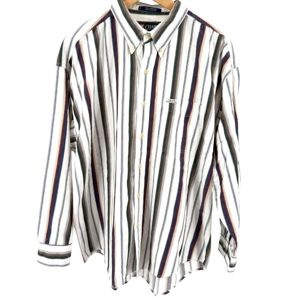 MINT Vintage 90s Chaps Ralph Lauren Multi-Stripe 100% Cotton Button-Down Shirt
